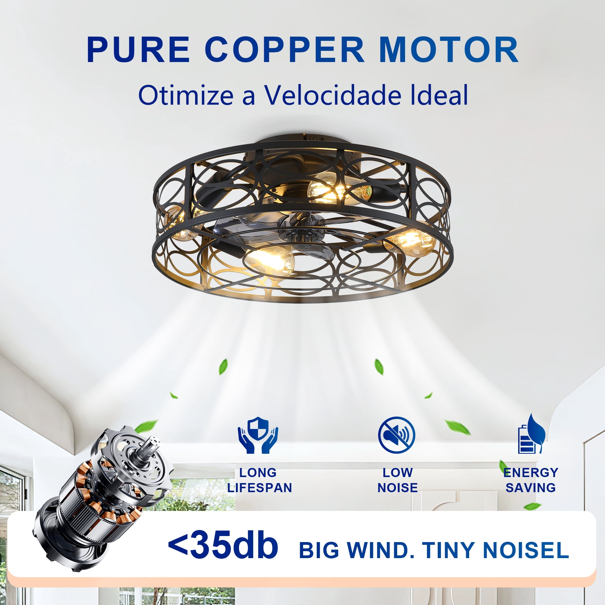 Leumius 20" Caged Ceiling Fans with Lights and Remote, Flush Mount Caged Ceiling Fan 6 Speed Reversible with Remote Control for Living Room Bedroom Dining Room Bronze (NOT Included Bulbs)