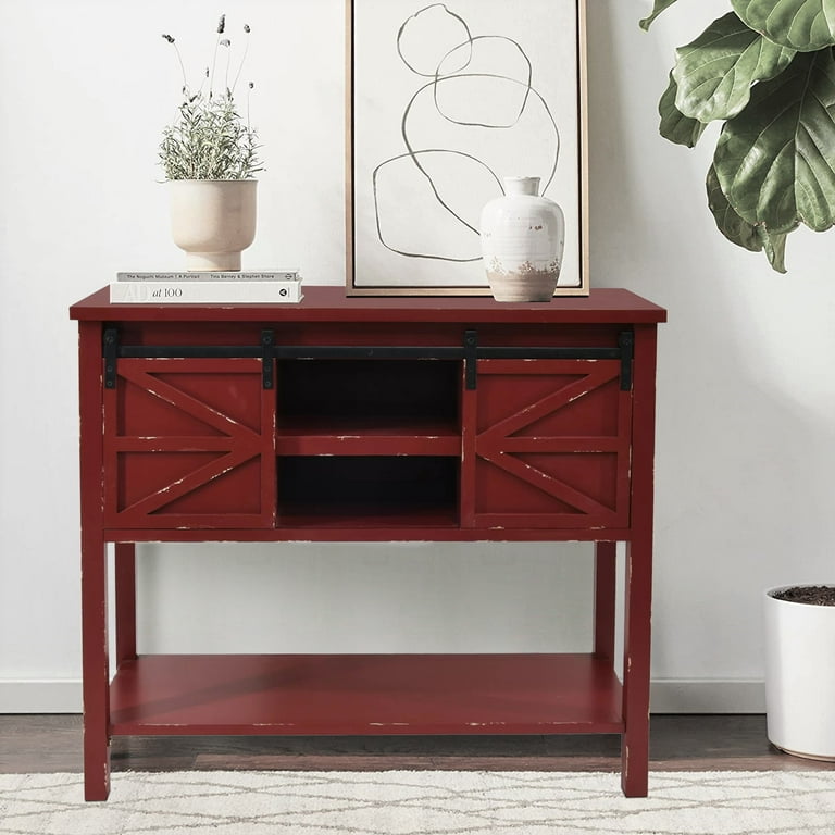 Red console table with storage discount