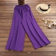 thumbnail image 3 of Palazzo Pants for Women Elastic Waist Wide Leg Cotton Linen Pants Solid Casual Baggy Lounge Trousers with Pockets, 3 of 9