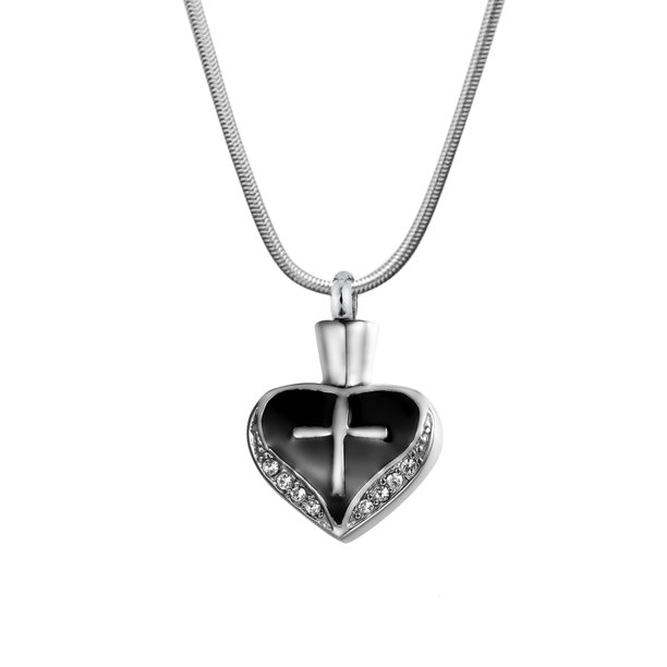 Anavia Black Cross Heart Ashes Container Cremation Jewelry Memorial