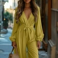 thumbnail image 7 of Long Sleeve Jumpsuits for Women Dressy Formal Wrapped Deep V Neck One Piece Romper Wedding Guest Jumpsuit Elegant, 7 of 7