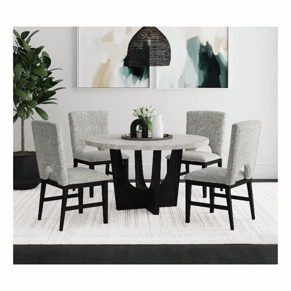 Picket House Furnishings Salem Round Dining Table w/ Grey Faux Marble - Black