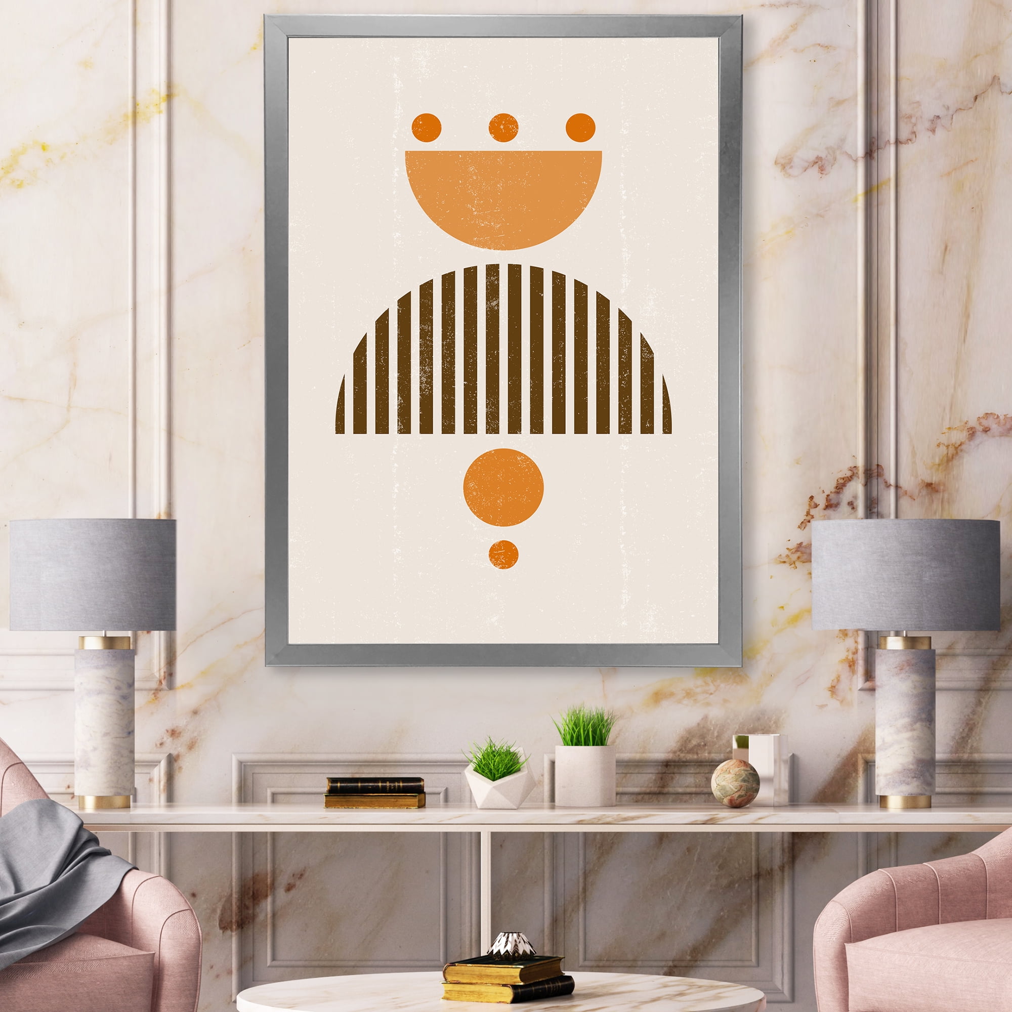 Designart 'Abstract Minimal Moon and Sun In Earth Tones II' Modern Framed Art Print