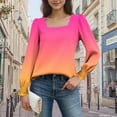 thumbnail image 4 of Jamicy Womens Gradient Puff Long Sleeve Tops Square Neck Ribbed Knit Slim Fit Blouse Basic Tee Tops Elegant T Shirts, 4 of 6