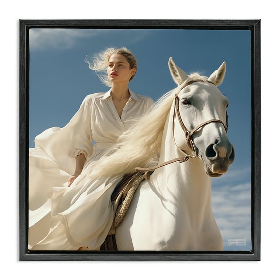 Stupell Industries Windswept Equestrian Girl People Painting Black Floater Framed Canvas Art Print Wall Art, 18 x 18