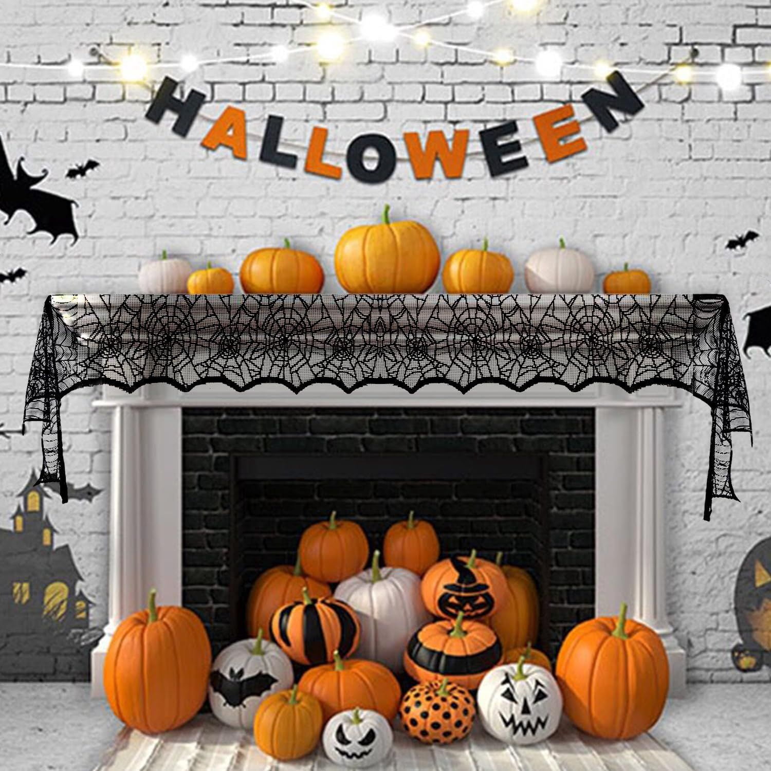 Halloween Lace Table Runner 72x18 Inch with Spider Web Design for Party Decor