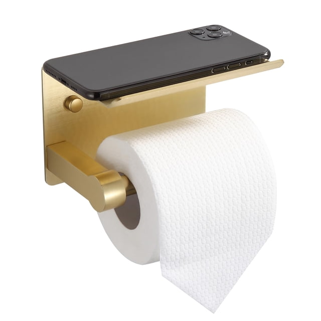 BGL Portarrollos con repisa para papel higiénico jumbo, dorado cepillado