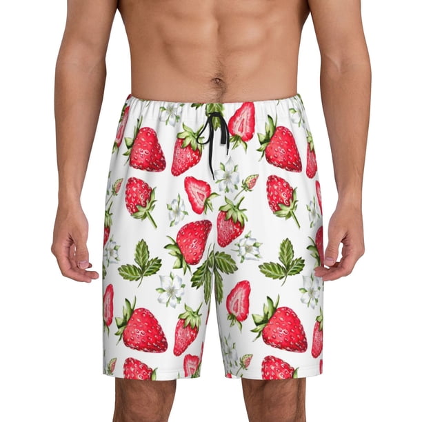 Balery Strawberry1 Pantalones cortos de pijama de punto de algodón para hombre con cinturilla y bolsillos-XX-Large