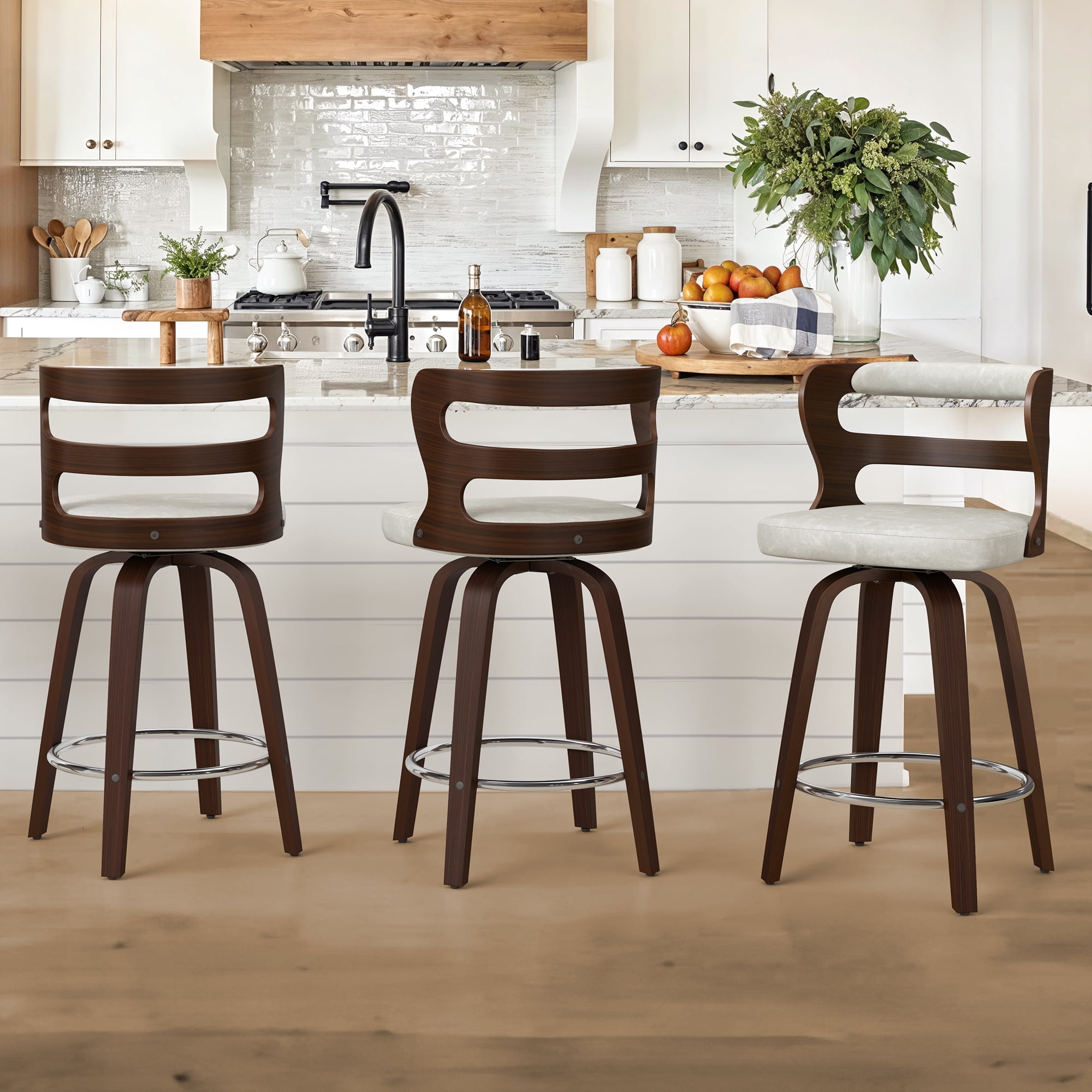 Dycanpo 26" Counter Height Bar Stools, Swivel Counter Stools with Back for Kitchen Island, Light Beige Gray