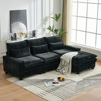 99'' Cloud Couch Black Sectional Deep Seat L-Shaped Chenille Sofa with 4 Seats and Movable Ottoman, comfy sectional couches for living room