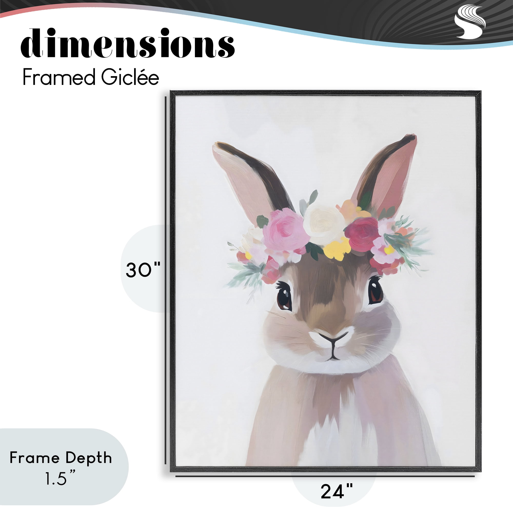 Stupell Industries Flower Crown Rabbit Black Framed Giclee Art, design by The Prints Vibe