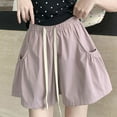 thumbnail image 4 of LEBONYARD Summer Clearance Womens Shorts,Trendy Women's Shorts with Elastic Waist,Womens Large Pocket Elastic High Waisted Loose Wide Leg Workwear Shorts Pink L, 4 of 5