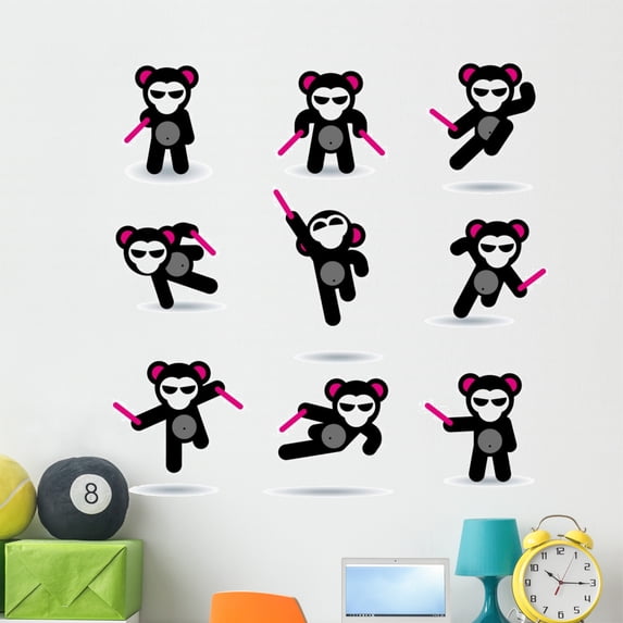 Set Nine Ninja Bears Wall Decal by Wallmonkeys Peel and Stick Graphic (48 in W x 48 in H) WM210134