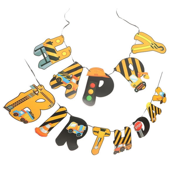 Supvox Construction Theme Birthday Banner Set with Assorted Colors, Party Background Decoration for Kids’ Celebrations