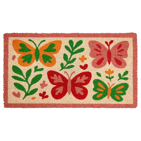 MAINEVENT Butterfly Coir Doormat 30x17 Inch, Spring Outdoor Welcome Mat for Outside
