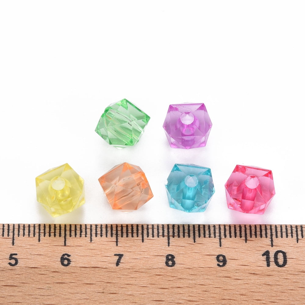 Transparent Acrylic Beads Faceted Cube Mixed color 8x8x7.5mm Hole: 1.6mm about 1730pcs/500g