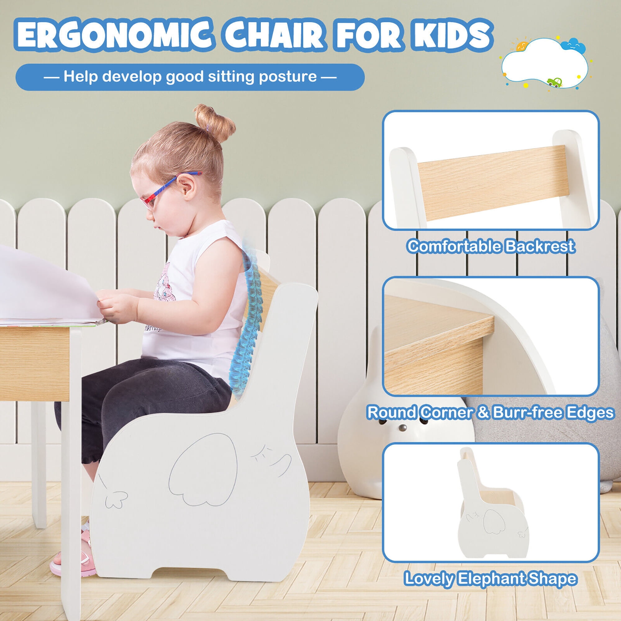 Gymax 4-in-1 Kids Wooden Table & 2 Chairs Set w/ Storage Detachable Blackboard Drawing