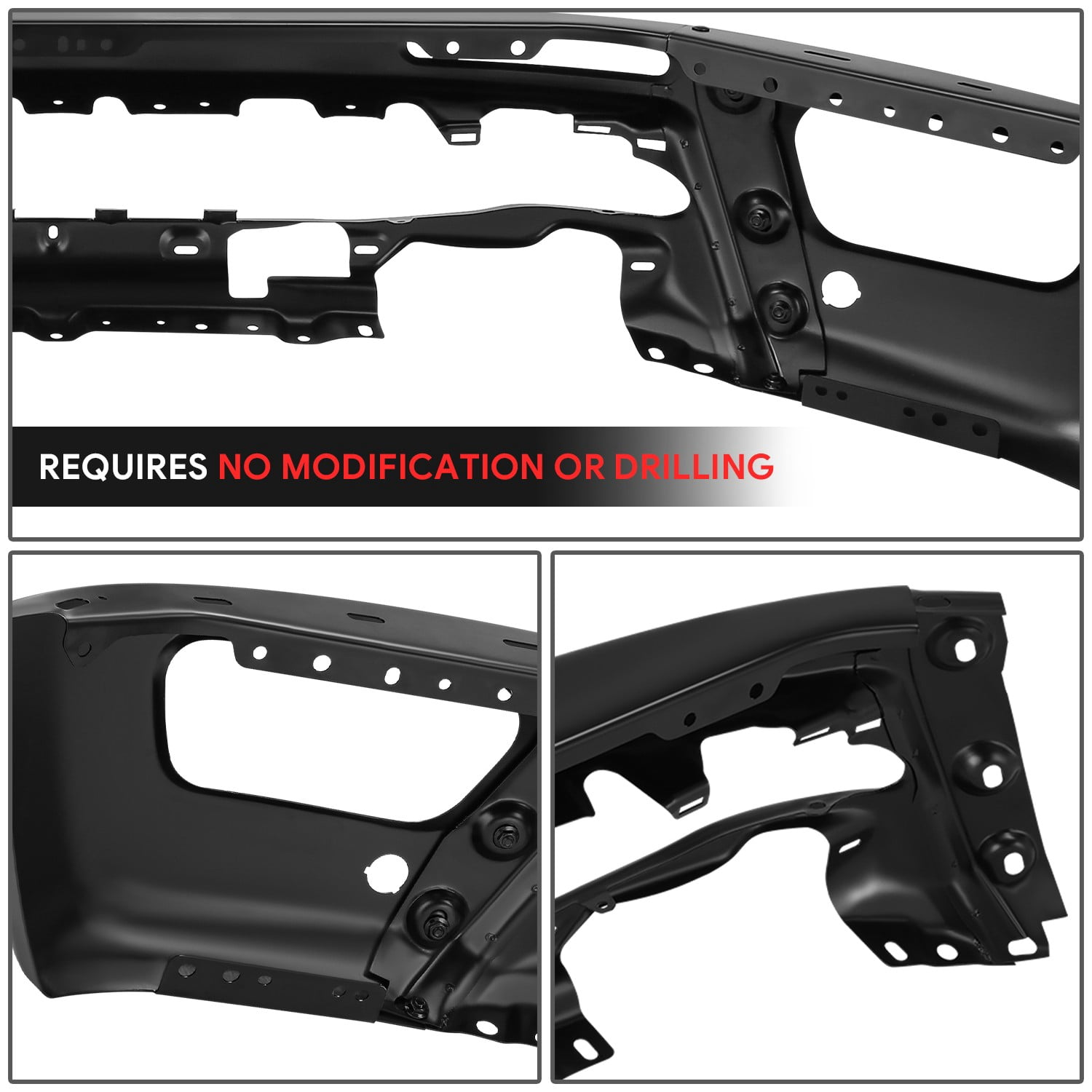 DNA Motoring for 2019-2024 Ford Ranger Front Bumper Face Bar w/ Sensor Holes Black Steel