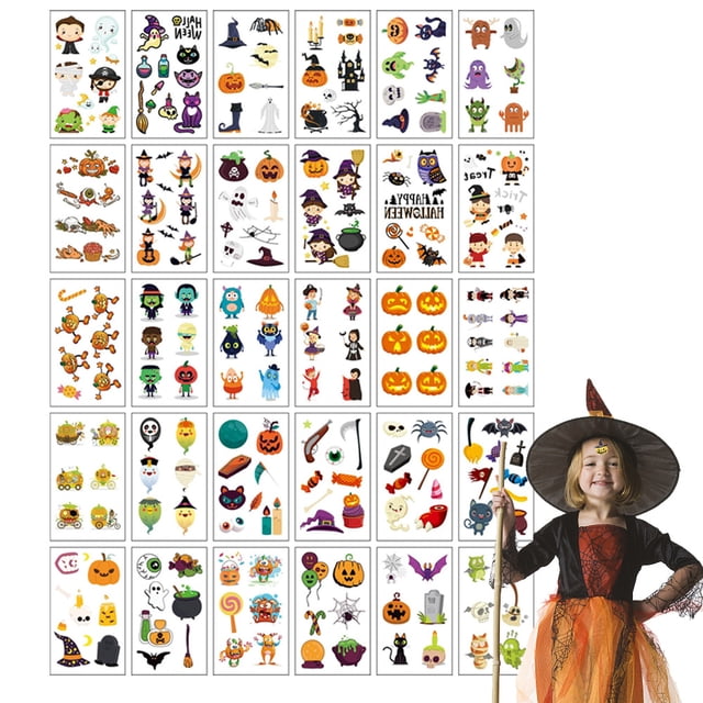 30 hojas de tatuaje temporal de Halloween, cicatrices falsas de Halloween, tatuajes temporales de zombis con heridas sangrientas falsas de terror para fiesta de Halloween