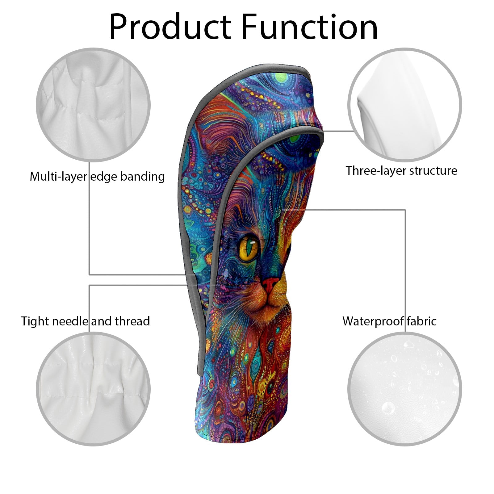 Golf Club Covers PU Leather Waterproof Head Covers for Fairway Woods Hybrids Beautiful Cat Unisex Fits Most Brands