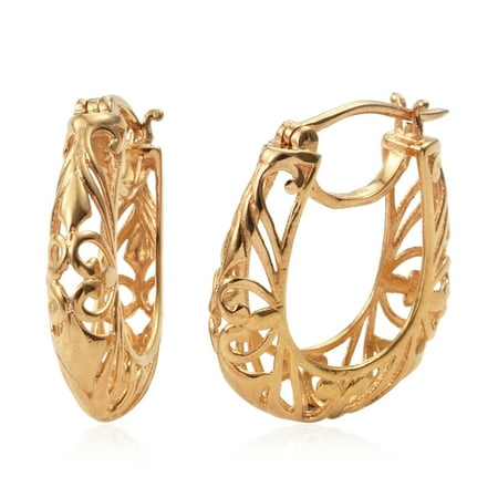 Filigree Bridal Earrings - 14K Yellow Gold ION Plated Filigree Round Openwork Basket Hoops Hoop Earrings for Women Hypoallergenic Jewelry Gift