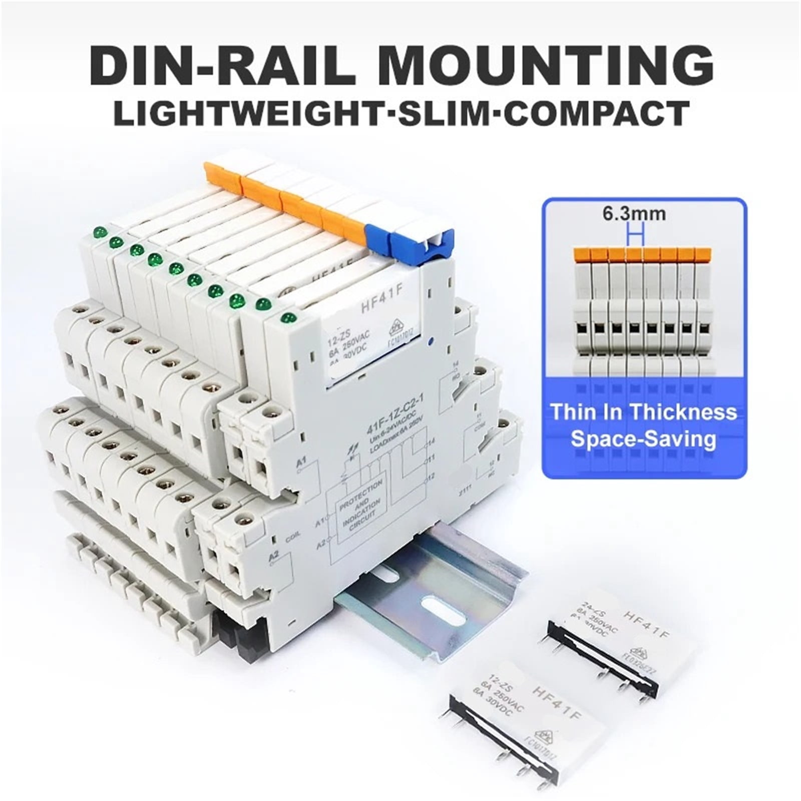 EJYWPSWD Ultra Thin Relay Module DIN Rail Mounting HF41F 12-ZS 24-ZS Ultra Slim Ultra-thin Electromagnetic Relay DC 12V 24V 6A with LED