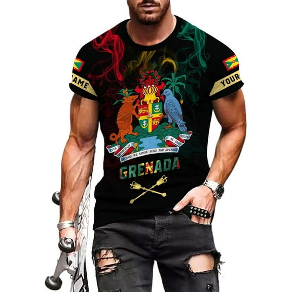 Personalized Grenada T-Shirt 3D, Proud Grenadan Tshirt, Grenada Flag Grenadian Pride Grenadian Heritage Shirt (T-shirt, S)