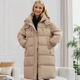 thumbnail image 4 of Bjutir Winter Coats For Women Plus Size Women Mid Length Thickened Warm Hooded Zipper Simple Solid Color Drawstring Temperament Cotton Jacket, 4 of 5