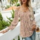 thumbnail image 2 of Blusa plisada de manga larga con cuello en V para mujer con puños ahumados, 2 of 6