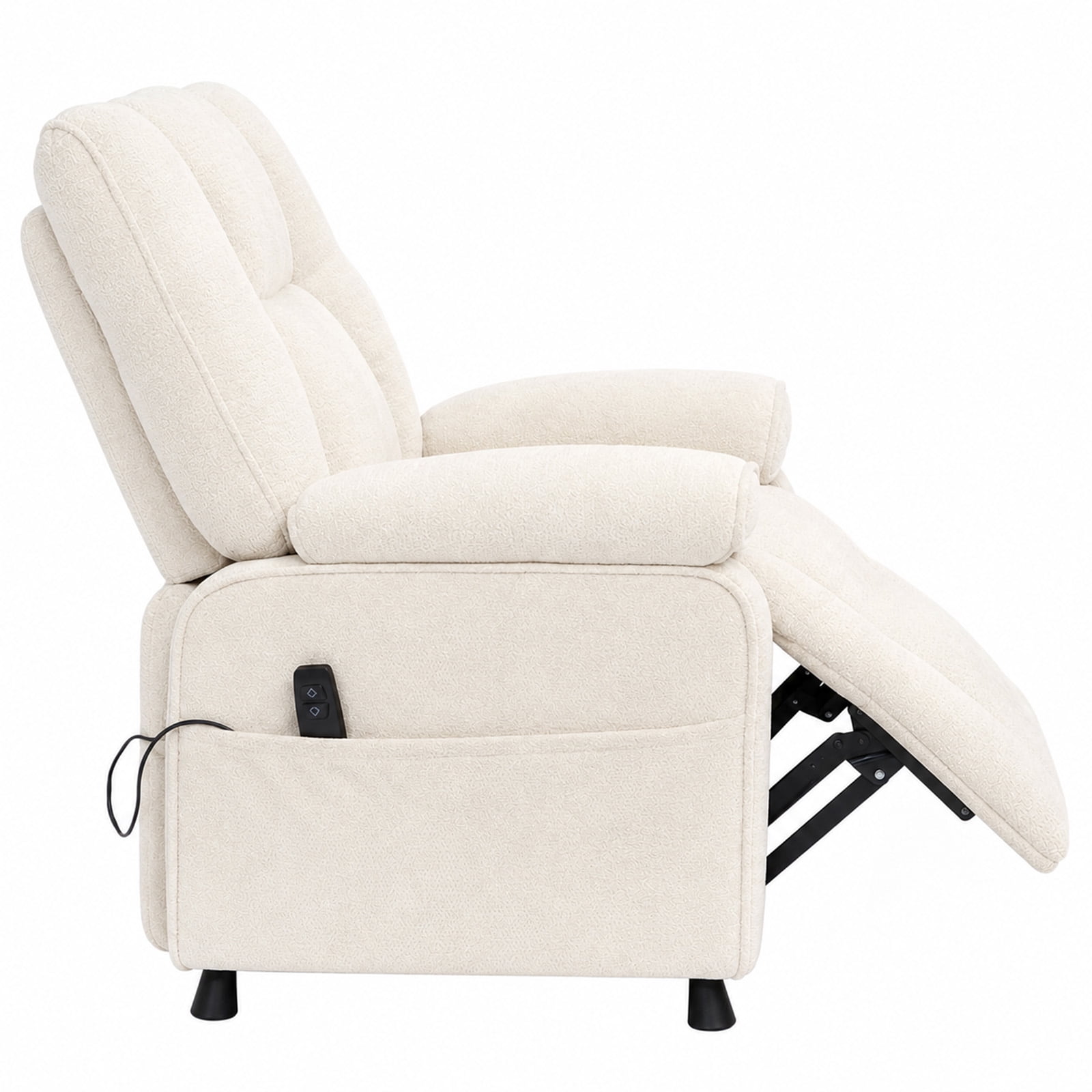 Leumius Recliner Chair, Ergonomic Tufted Cushion Single Recliner with Chenille Fabric, Side Storage Pocket, Anti-Slip Wooden Legs, 300lbs Capacity for Living Room Bedroom Gaming Lounge,Beige
