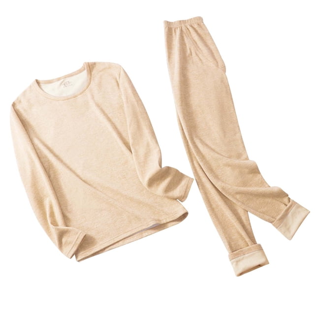 Women's Solid Color Seamless Thermal Underwear Heat Generating Double Base Layer Set