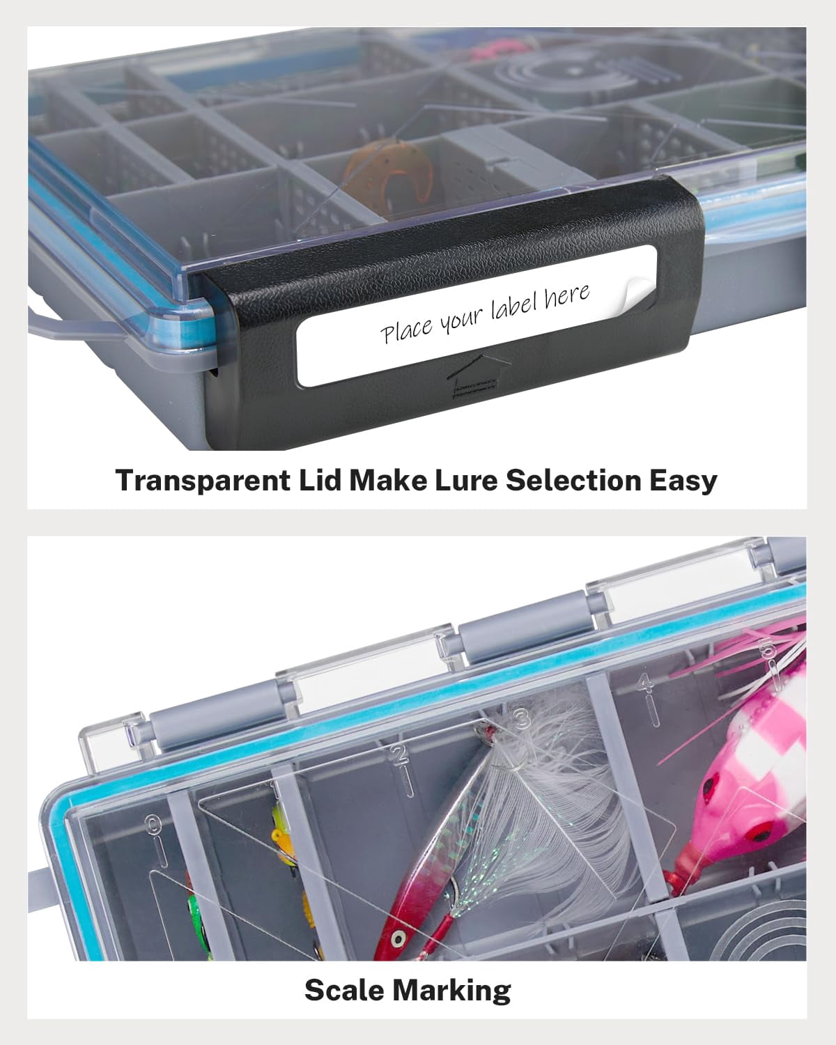 Tackle Boxes For Fishing 2-pack Waterproof With Adjustable Compartments  Clear Portable Trays Plastic Organizers Diy Dividers Lures Hooks & Bass Gear 3700 Gray