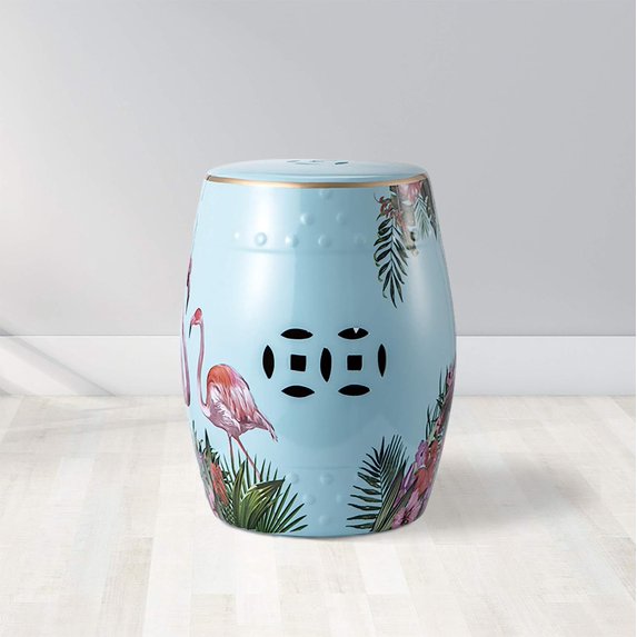 Sigtua 17 in. Garden Stools, Side Table Outdoor, Patio Decor, Waterproof Stool,Blue, Flamingo