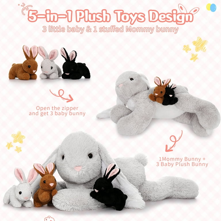 もにまるず うさまる レア moni moni ANIMALS MorisMos 24'' Bunny Stuffed Animal with 3 Babies Stuffed