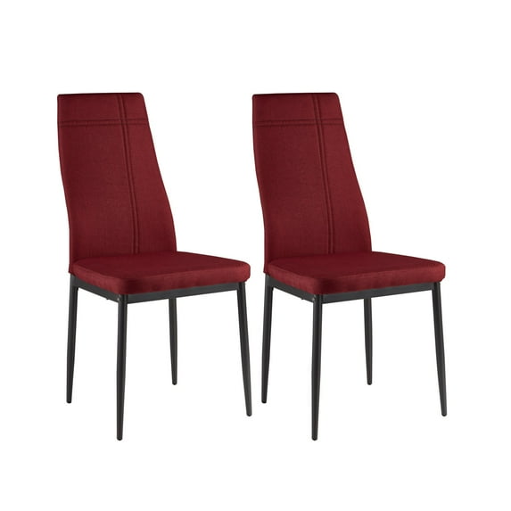 KB D022-2 37.5 x 17 x 21 in. Red Metal Frame Fabric Kitchen & Dining Side Chairs, Set of 2