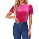 thumbnail image 1 of Camisa con cuello rizado Inspire Chic para mujer, blusa de terciopelo de manga corta L color rosa intenso, 1 of 6
