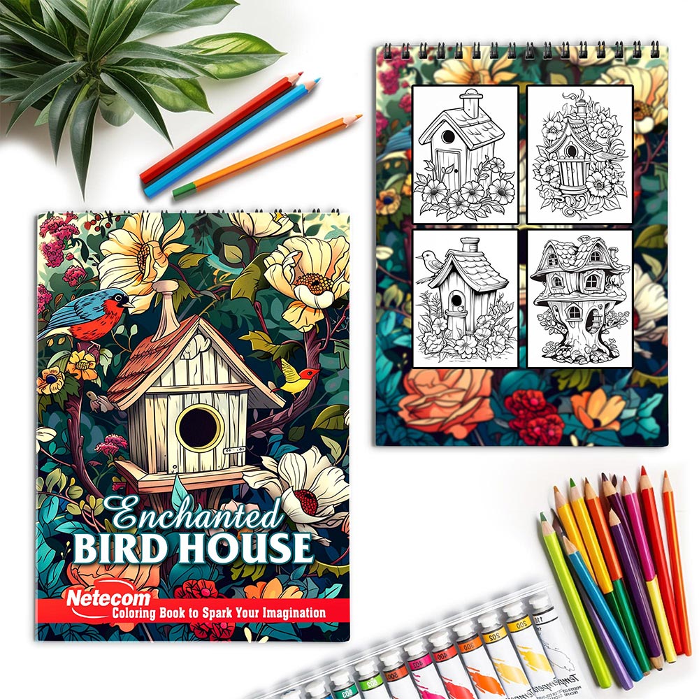 Netecom Enchanted Bird House Coloring Book for Adults, Spiral Bound, Soft Cover