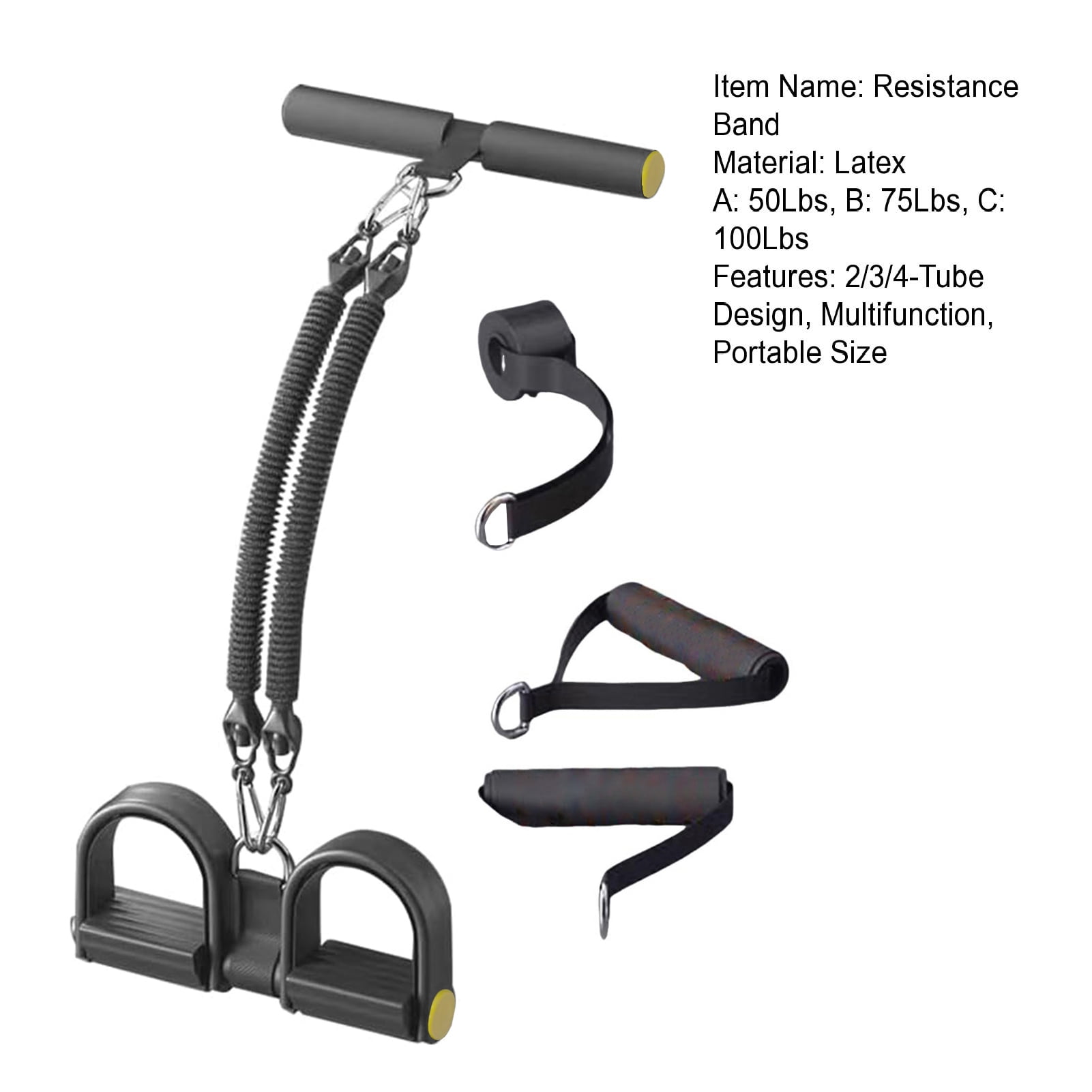 Hyasfey 2/3/4-Tube Pedal Puller Resistance Band with Handle Multifunction Elastic Yoga Sit-up Pull Rope Men Women Pedal Tensioner Exerciser Workout Equipment