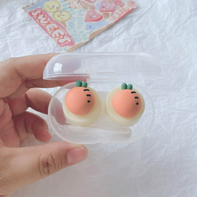 Cosmetic Contact Lens Box Cartoon Fresh And Cute Fruit Three-dimensional Clamshell Double Box Contact Lens Companion Box(Carrot)