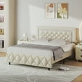 thumbnail image 7 of 4 EVER WINNER Full Bed Frame, Upholstered Platform Bed Frame with Headboard and Footboard, Diamond Headboard and Footboard Design, Beige, 7 of 7