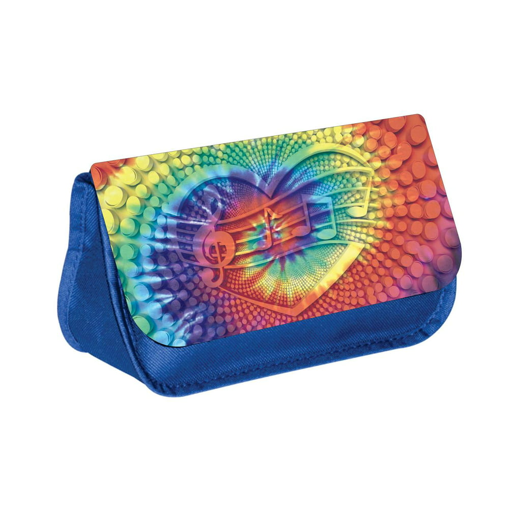 Musical Tie Dye - Girls / Boys Blue Pencil Case with 2 Zippered Pockets ...
