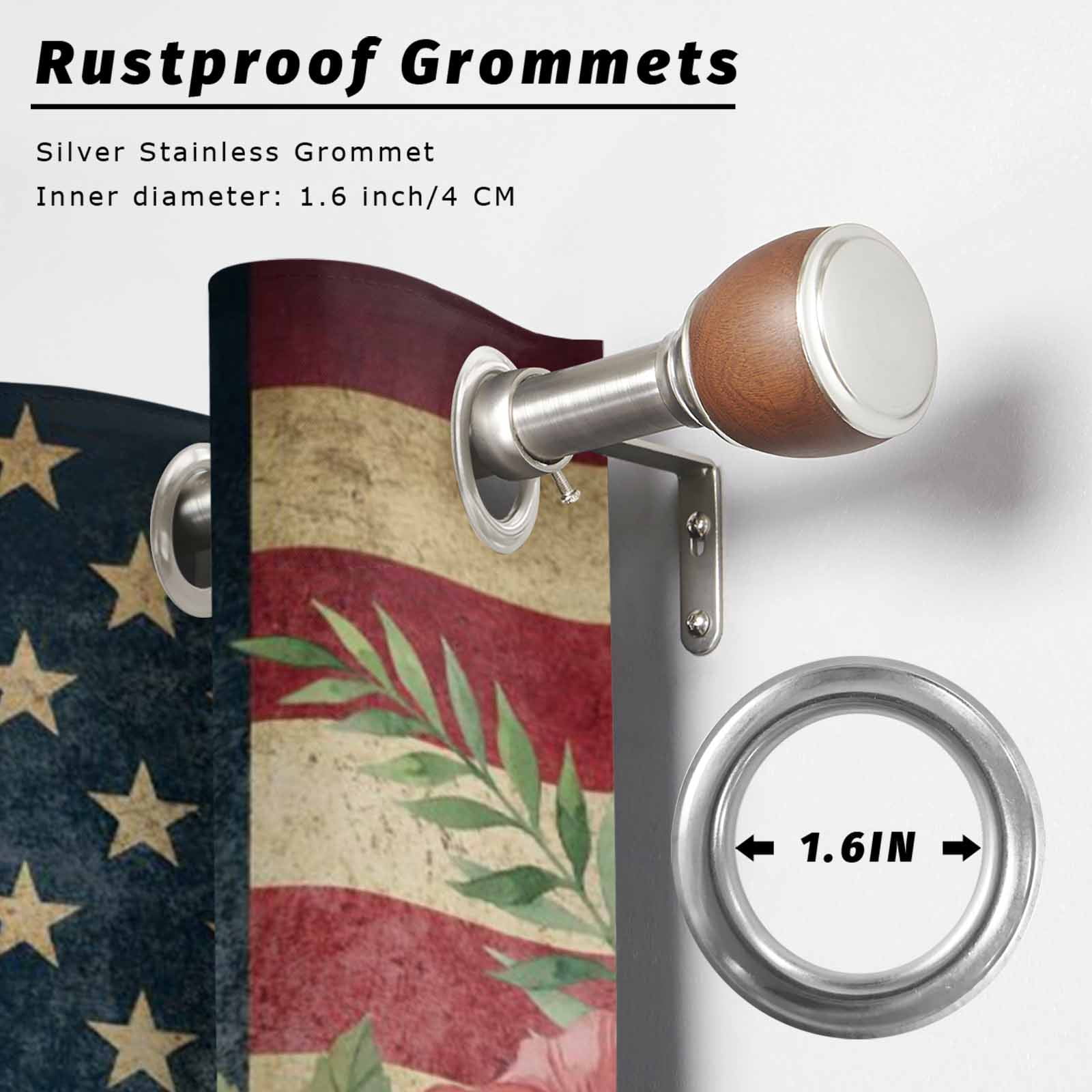 4th of July Outdoor Curtains for Patio, Patriotic USA Flag Stars Red Flowers Leaf Rustic Sunshade Privacy Drapes Grommet Waterproof Outside Curtains for Porch/Cabana/Balcony 54"x 108", 1 Panel