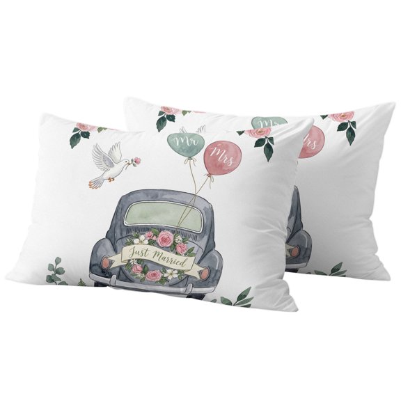 Car Rose Outdoor Waterproof Pillow Covers, Wedding Balloons Leaves Floral Birds Decorative Rectangle Throw Pillowcase Sofa Cushion Sham for Patio/Couch/Chair, 20"x12" 2 Pack