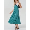 thumbnail image 6 of Yunliwuli Women Long Dress, Sleeveless V-neck Contrast Color Swing Dress Summer Cocktail Dress, 6 of 9