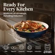 Gotham Steel Hammered 20 Pc Ceramic Cookware Set Nonstick, Induction Pots and Pans Set, Non Toxic Cookware Sets, Oven & Dishwasher Safe, Navy/Gold