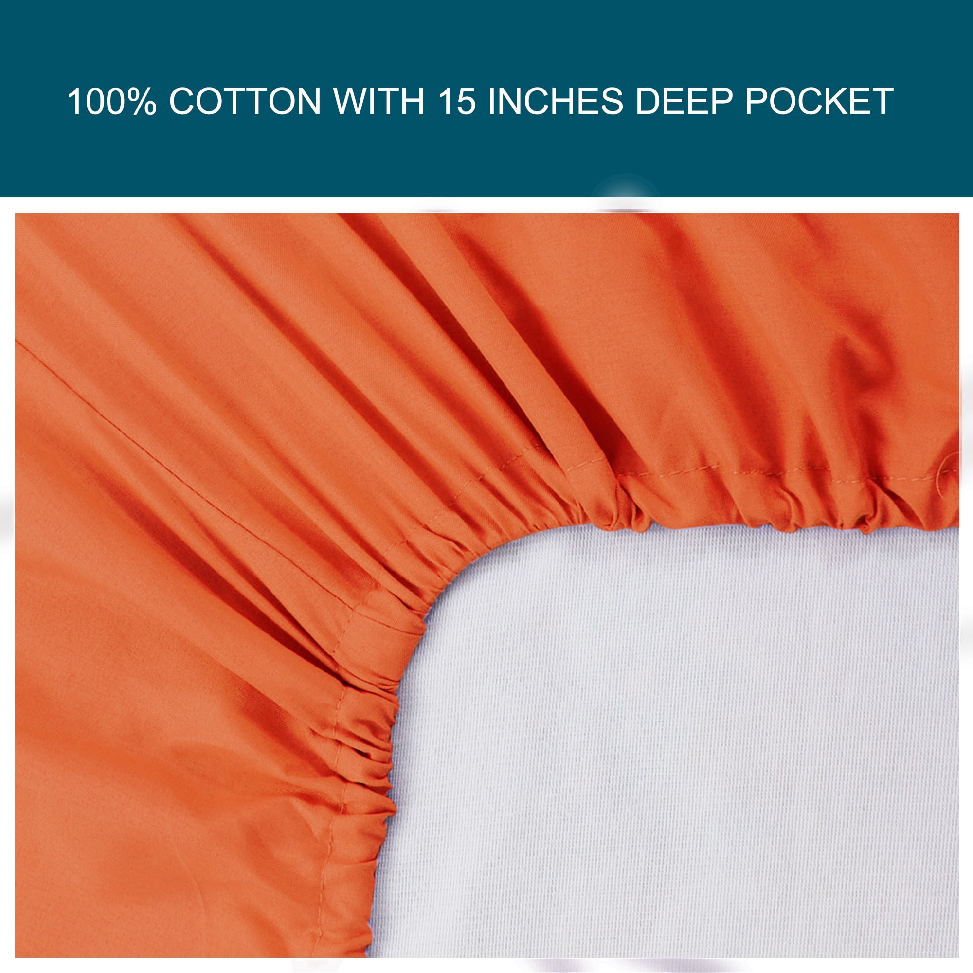 Unique Bargains 15" Deep Pocket Cotton Solid Fitted Sheet Orange Queen