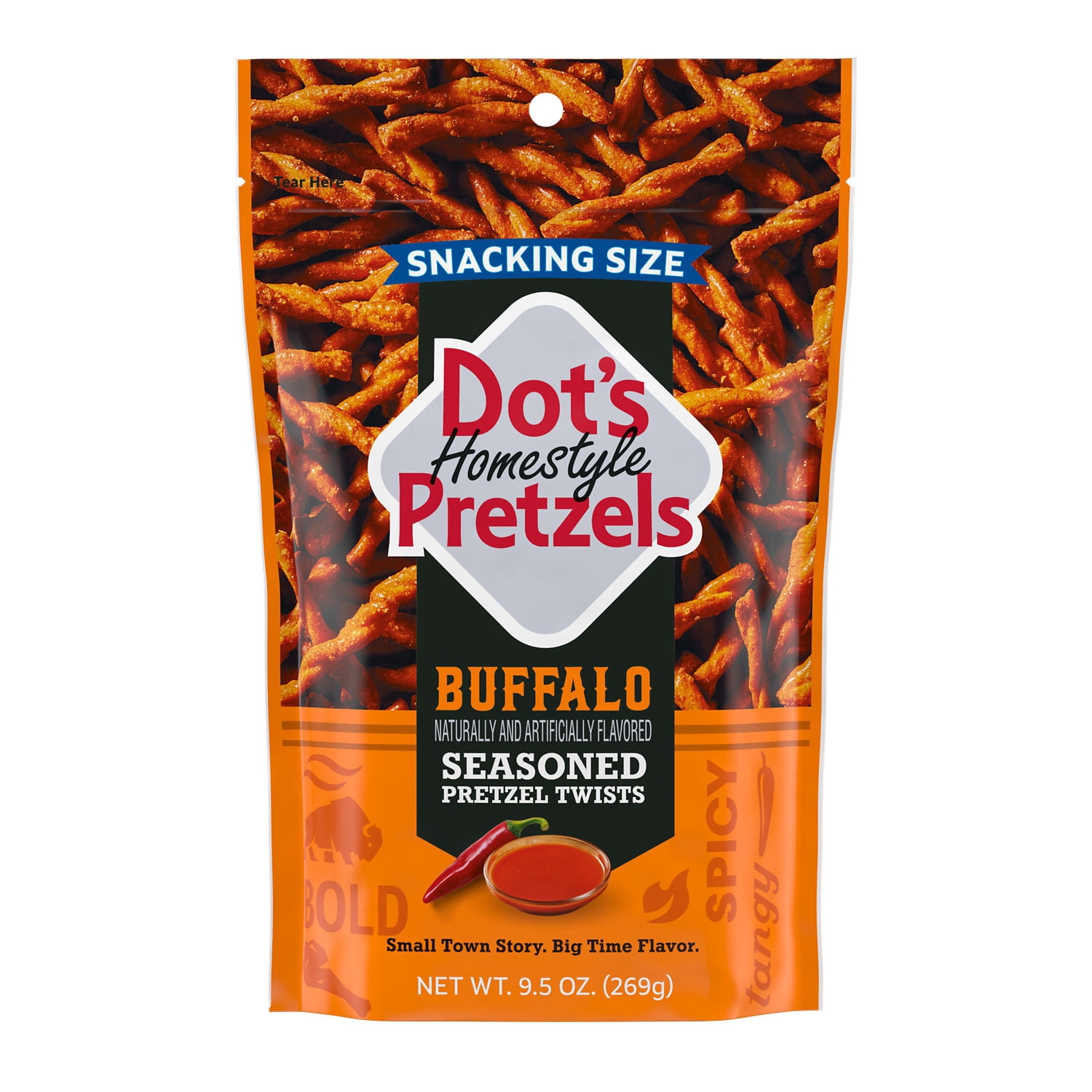 (8 pack) DOT'S Homestyle Pretzels Buffalo Flavored Snacking Size, Seasoned Pretzel Twists Bag, 9.5 oz