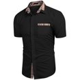 thumbnail image 3 of Men's Summer Solid Color Casual Short Sleeve Shirt Collar Stripe Contrast Fashion Button Shirt M, 3 of 3