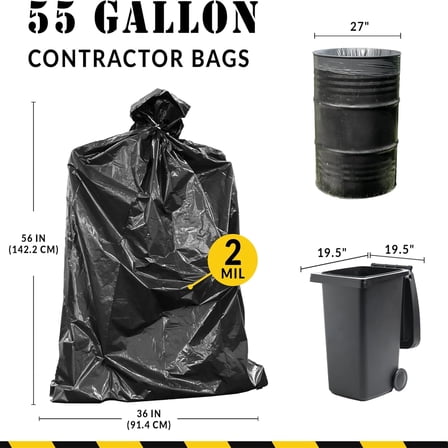 Contractor Garbage Bags 55 Gallon | 40 Trash Bags | Heavy Duty | Black