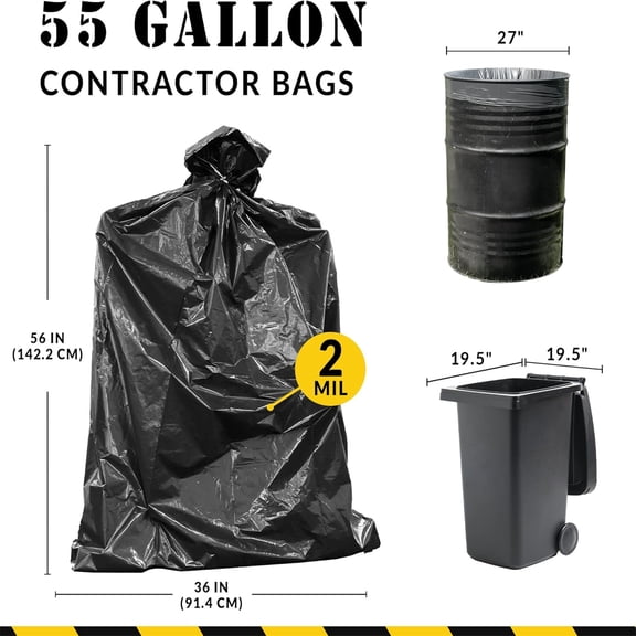 Contractor Garbage Bags 55 Gallon | 40 Trash Bags | Heavy Duty | Black